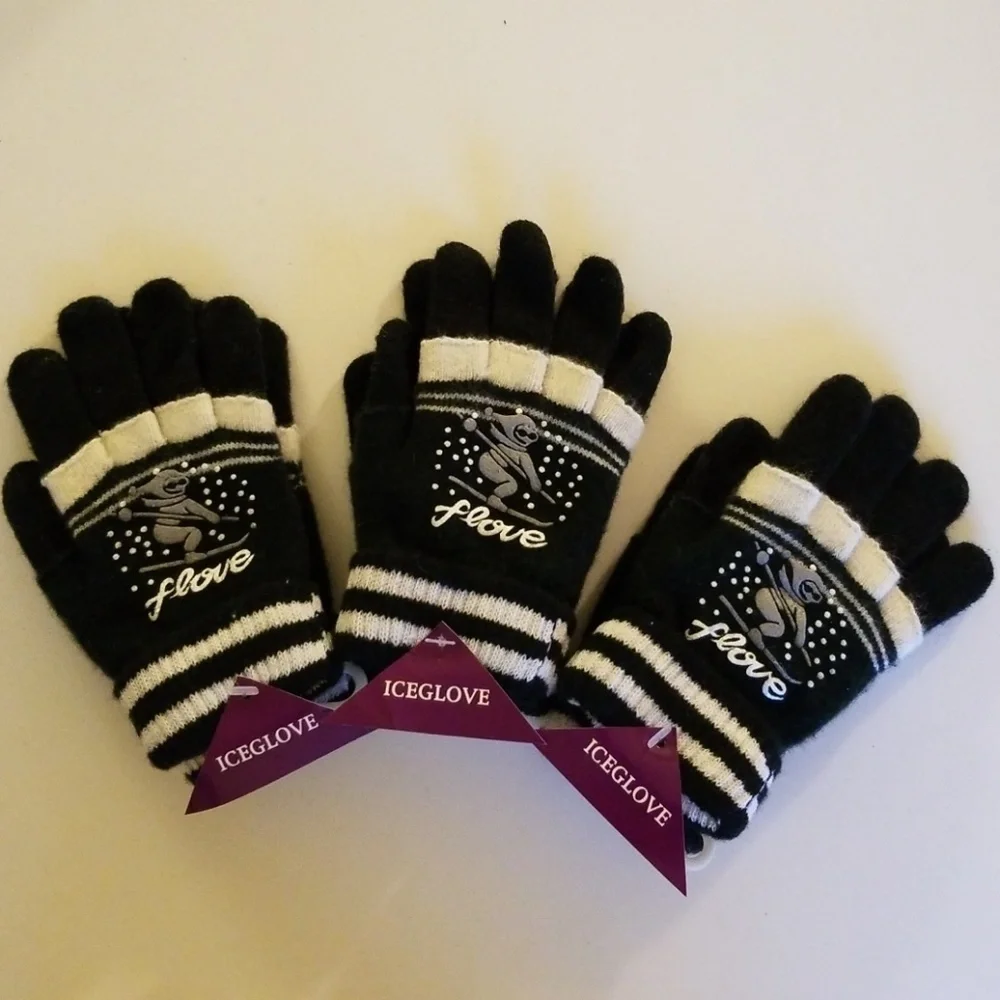 Set of 3 New Dark Green Double Layered 2 in 1 Wool Blend Cozy Warm Gloves
